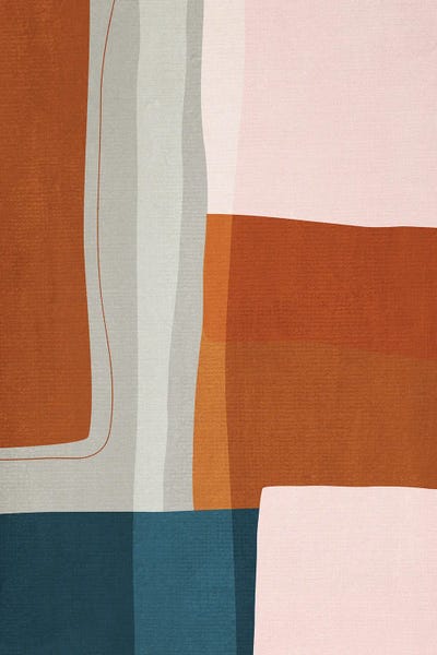 Teal Abstract Art: Abstract Burnt Orange Navy I by EmcDesignLab