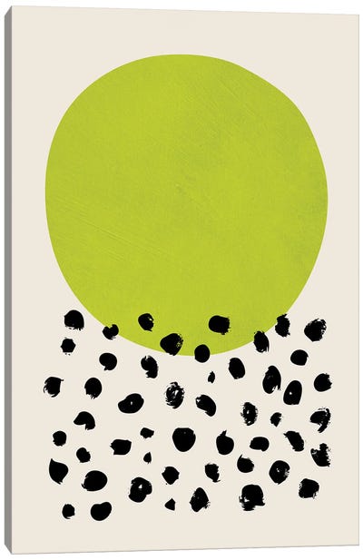Chartreuse Green Black Dots Canvas Art Print