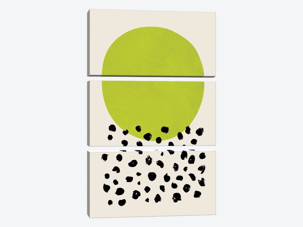 Chartreuse Green Black Dots by EmcDesignLab 3-piece Canvas Print