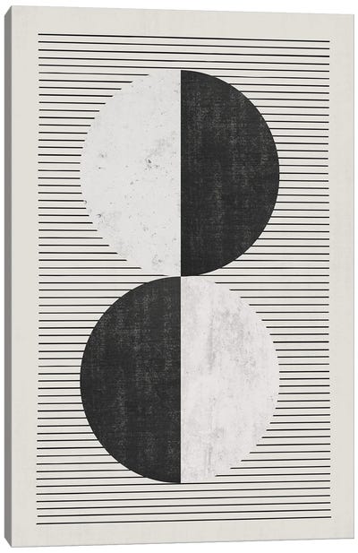Black & White Circles Black Lines Canvas Art Print - Large Modern Art