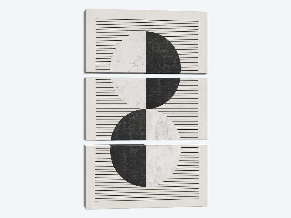 Black & White Circles Black Lines by EmcDesignLab 3-piece Canvas Wall Art