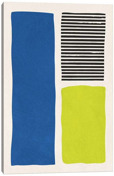 Chartreuse Green Blue Black Lines Canvas Art Print - EmcDesignLab