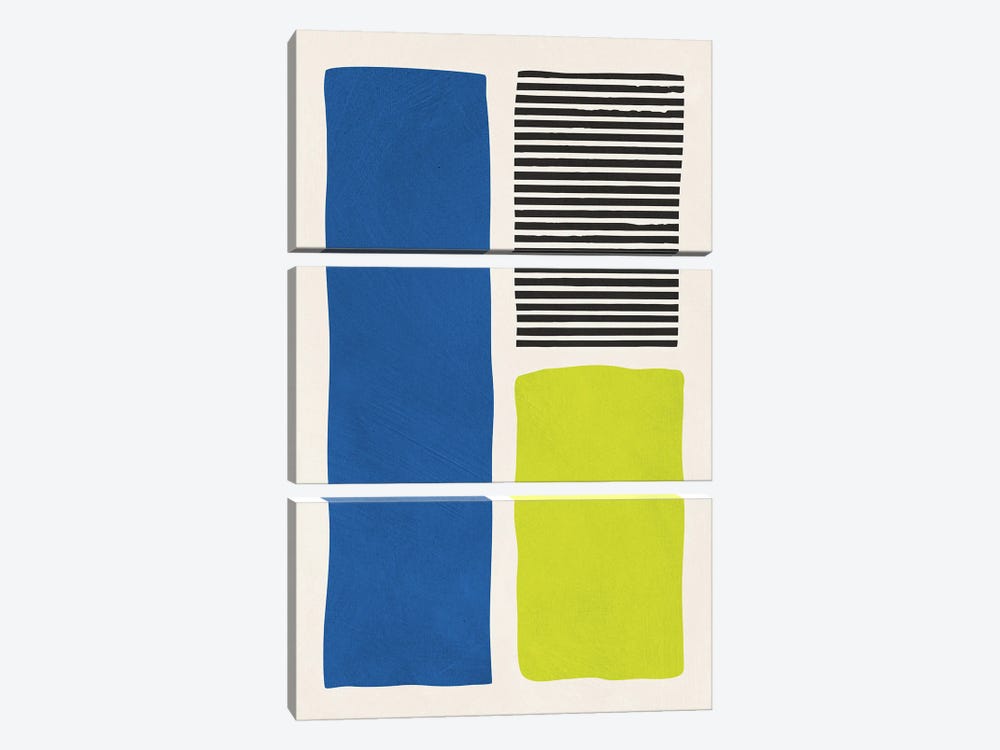 Chartreuse Green Blue Black Lines by EmcDesignLab 3-piece Canvas Print