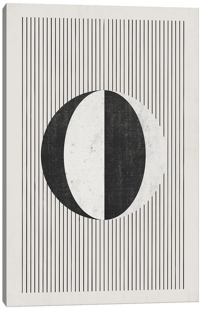 B&W Circle Vertical Lines Canvas Art Print - EmcDesignLab