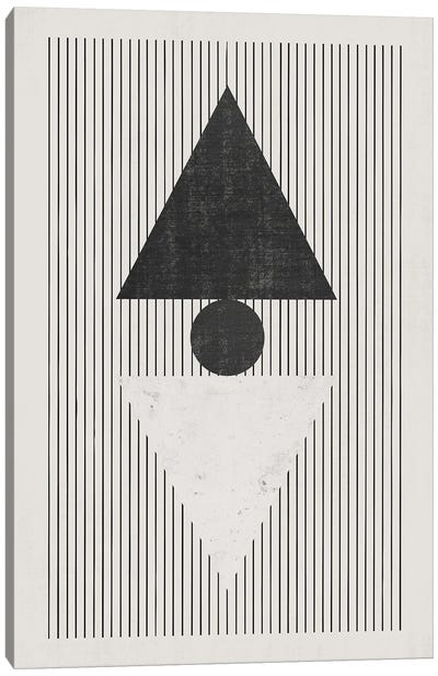 B&W Triangles Vertical Lines Canvas Art Print - Black & White Abstract Art