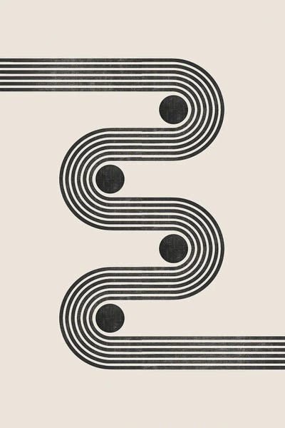 EmcDesignLab: Beige Black Retro Lines II by EmcDesignLab