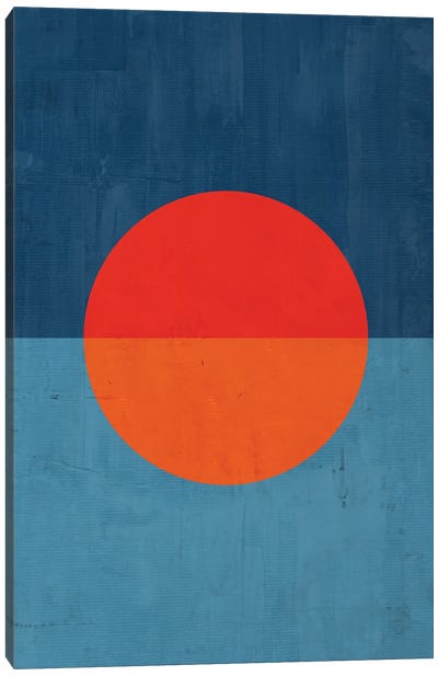 Orange Red Blue Sun Canvas Art Print - Circular Abstract Art
