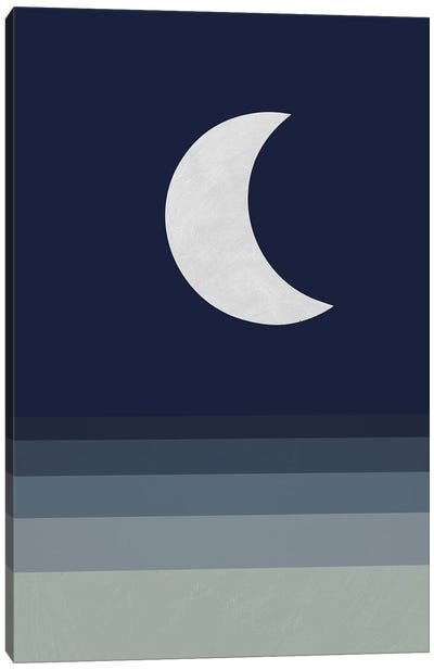 Navy White Moon Canvas Art Print
