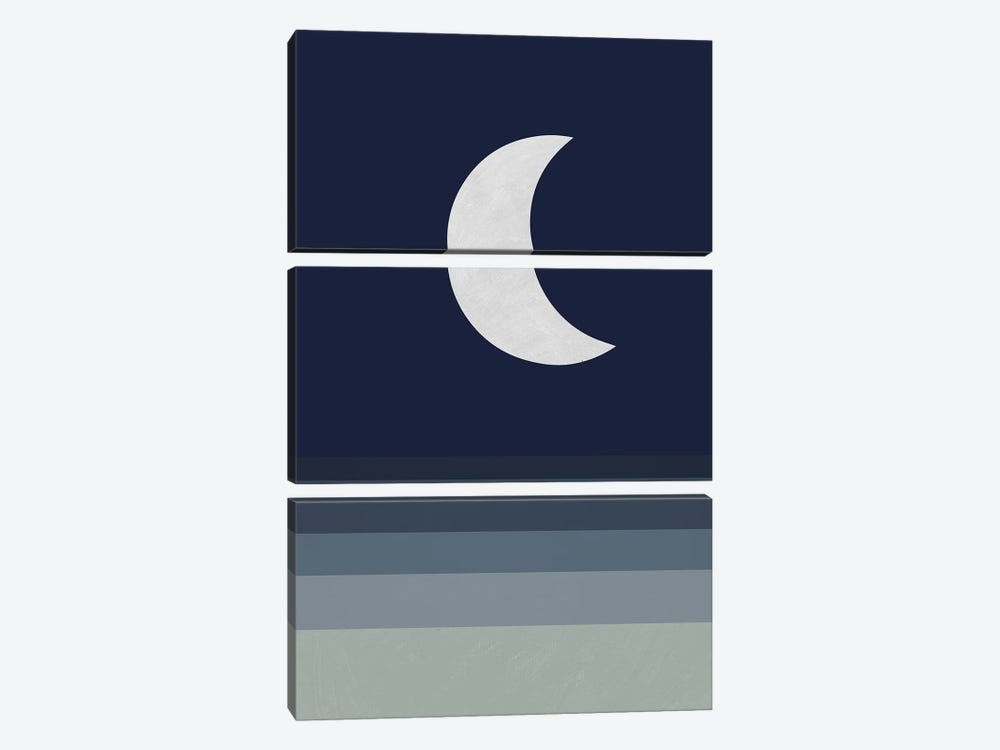 Navy White Moon by EmcDesignLab 3-piece Canvas Print