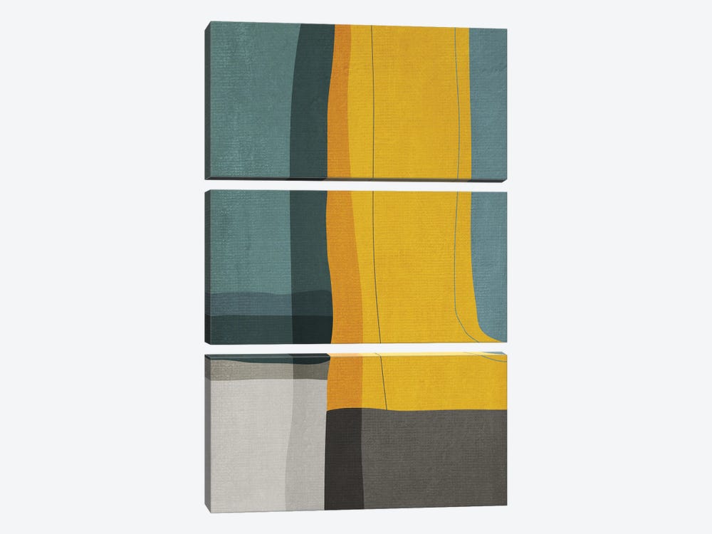 Mustard Teal Gray Mcm Abstract I by EmcDesignLab 3-piece Canvas Print