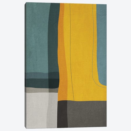 Mustard Teal Gray Mcm Abstract I Canvas Print #ELB58} by EmcDesignLab Canvas Wall Art