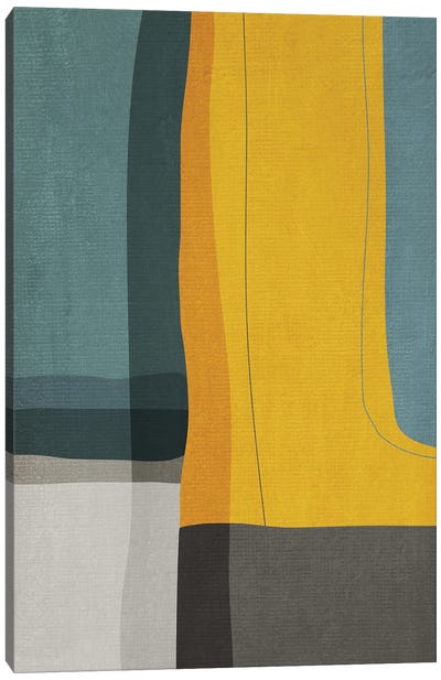 Mustard Teal Gray Mcm Abstract I Canvas Art Print - Teal Abstract Art