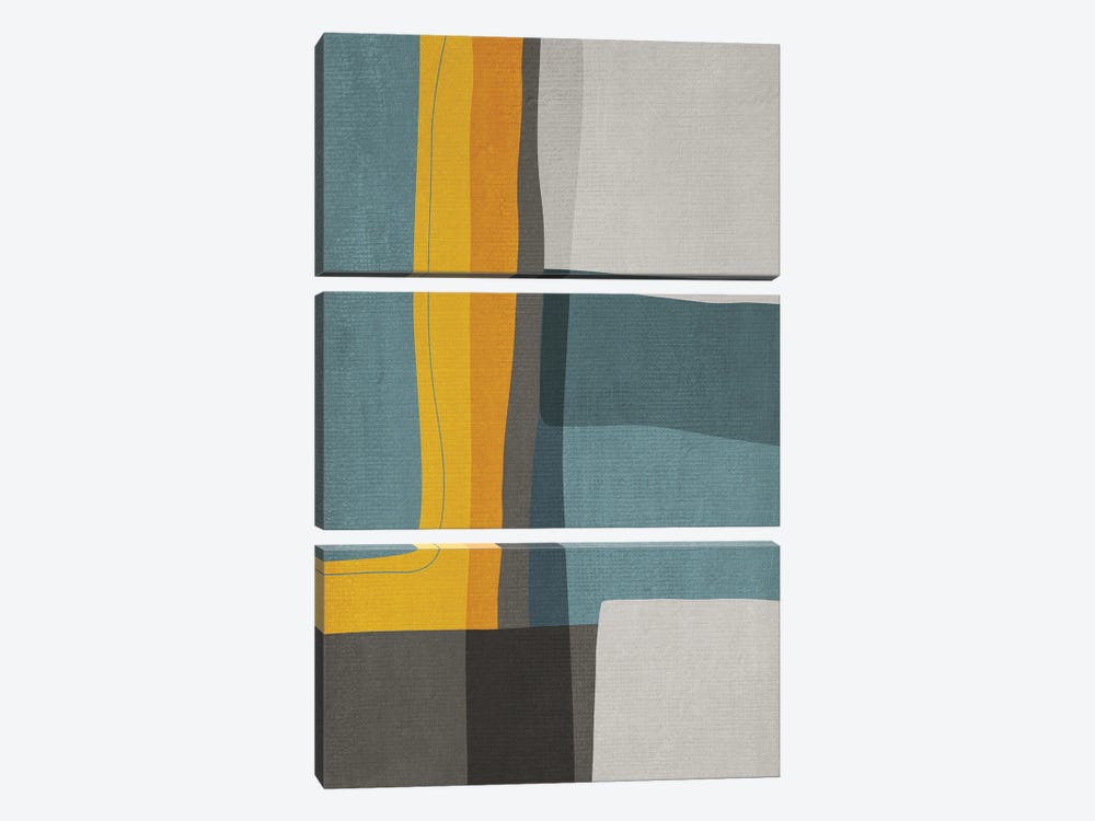 Mustard Teal Gray Mcm Abstract II by EmcDesignLab 3-piece Canvas Art