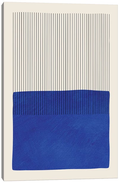 Blue Matisse Vertical Lines Canvas Art Print - Modern Living Room Art