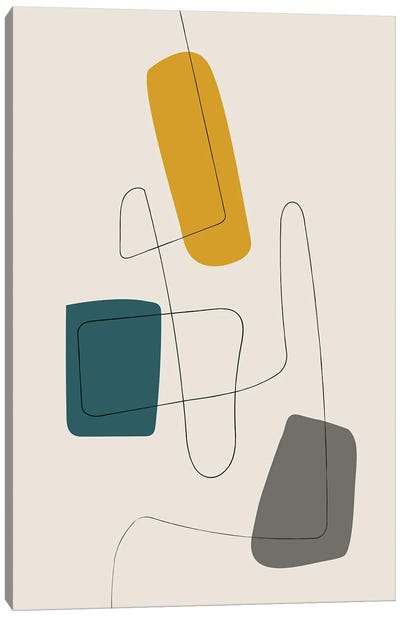 Minimalist Line Mustard Teal Gray Canvas Art Print - Large Modern Art