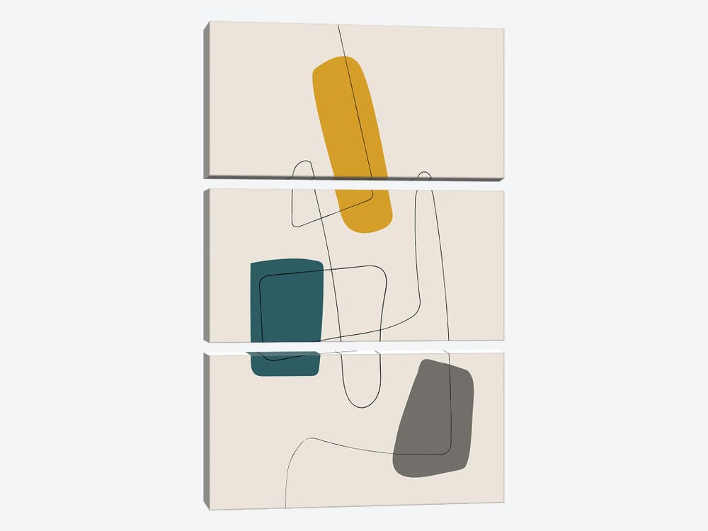 Minimalist Line Mustard Teal Gray by EmcDesignLab 3-piece Canvas Art