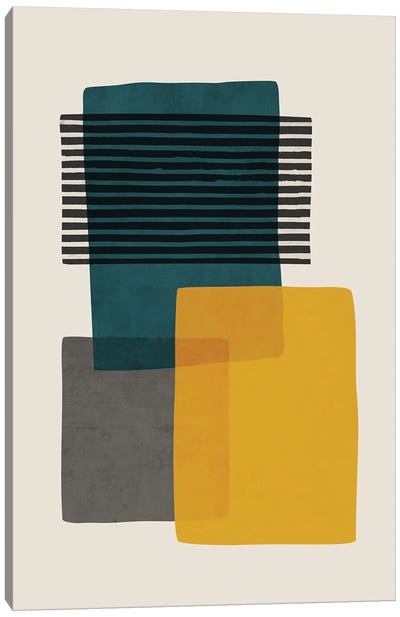 Mcm Mustard Teal Gray I Canvas Art Print - Modern Décor