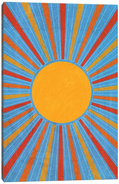 Sunburst Retro Yellow Sun Canvas Art Print - '70s Sunsets