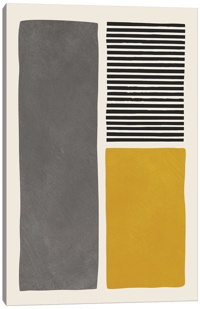 Mustard Gray Black Lines I Canvas Art Print - Minimalist Bedroom Art