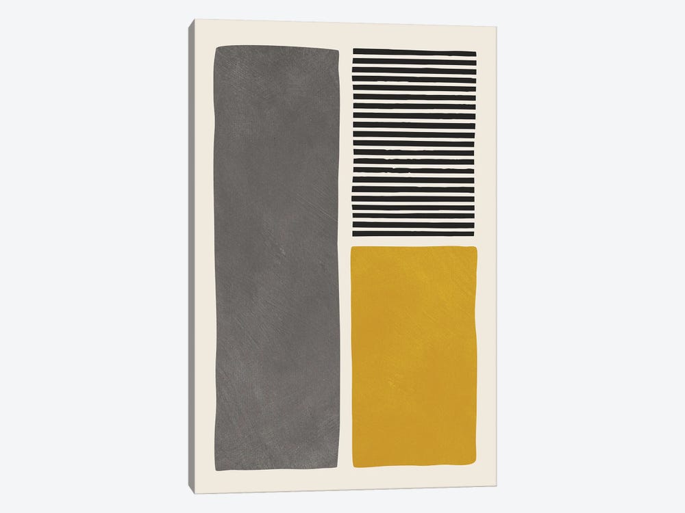 Mustard Gray Black Lines I by EmcDesignLab 1-piece Canvas Art Print