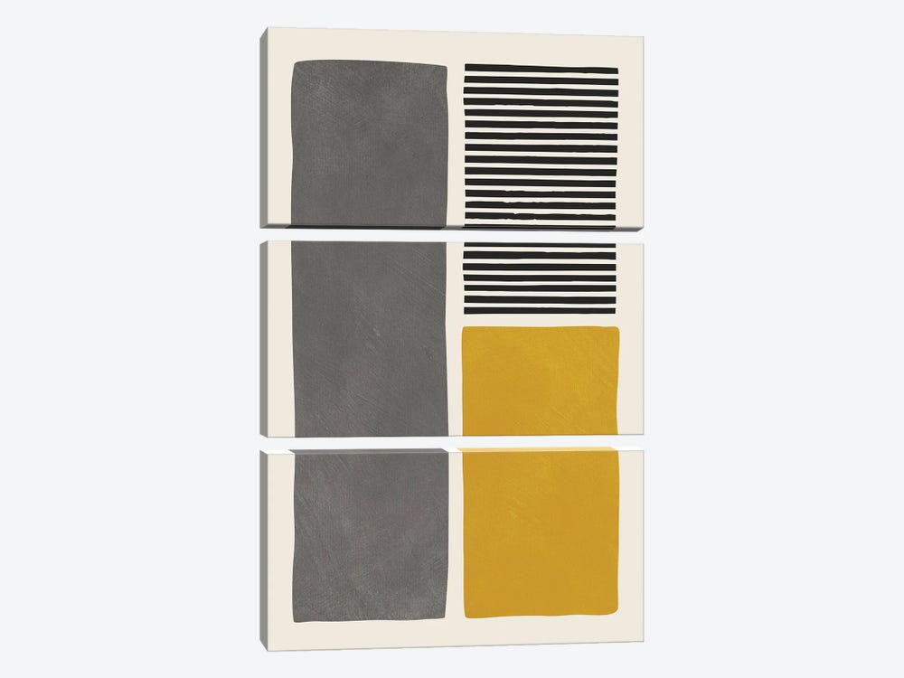 Mustard Gray Black Lines I by EmcDesignLab 3-piece Art Print