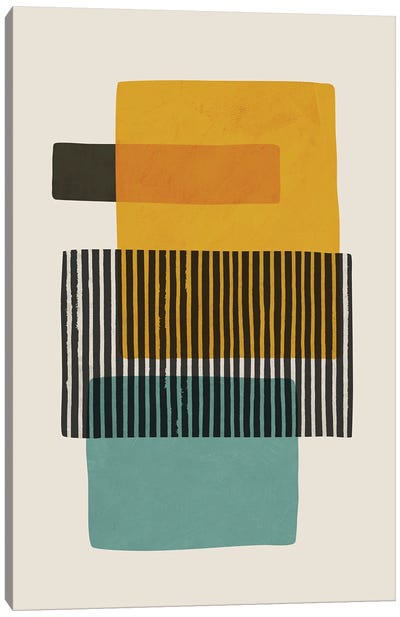 Mcm Mustard Teal Gray II Canvas Art Print - Geometric Abstract Art