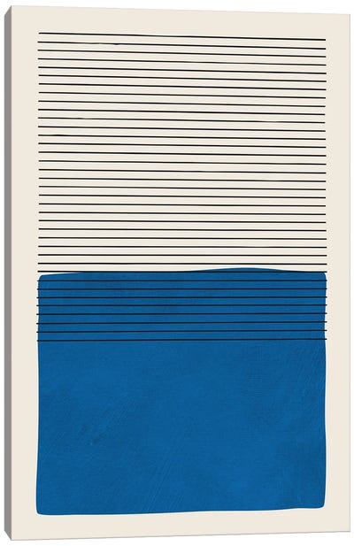 Deep Blue Horizontal Lines Canvas Art Print - EmcDesignLab