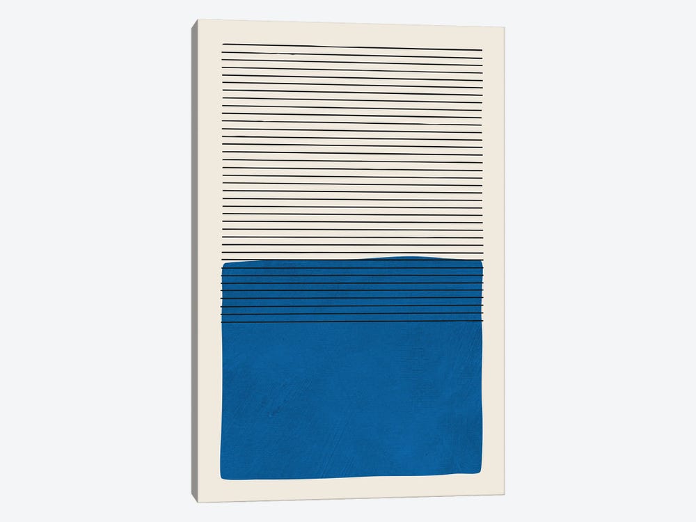 Deep Blue Horizontal Lines by EmcDesignLab 1-piece Canvas Artwork