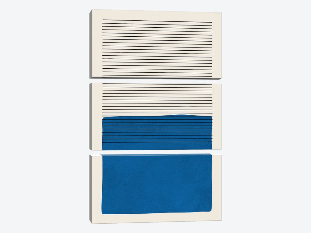 Deep Blue Horizontal Lines by EmcDesignLab 3-piece Canvas Art