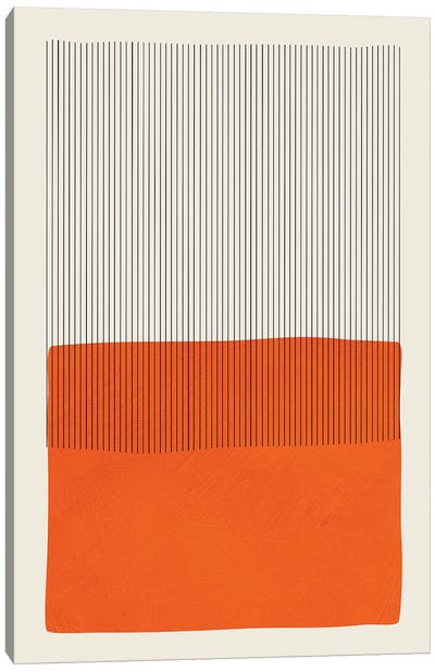 Bright Pop Orange Black Lines Canvas Art Print - Geometric Abstract Art