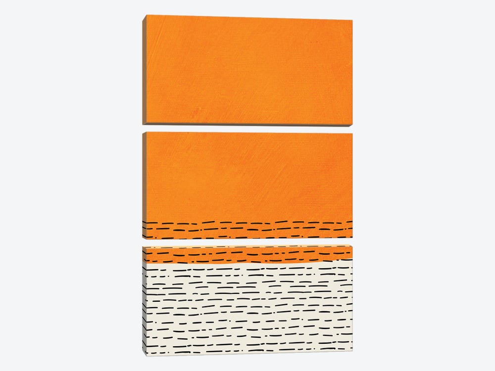 Orange And Hotizontal Dashed Lines by EmcDesignLab 3-piece Canvas Art Print