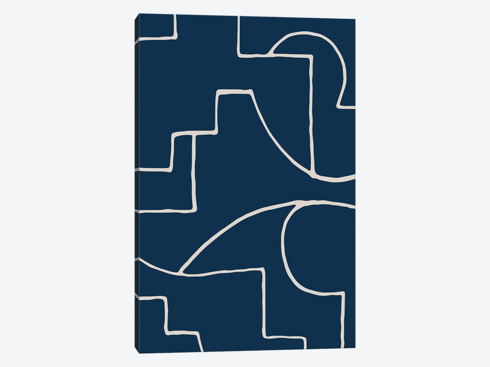 Minimalist Navy Blue White Lines by EmcDesignLab 1-piece Canvas Artwork