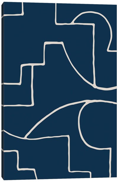 Minimalist Navy Blue White Lines Canvas Art Print - EmcDesignLab