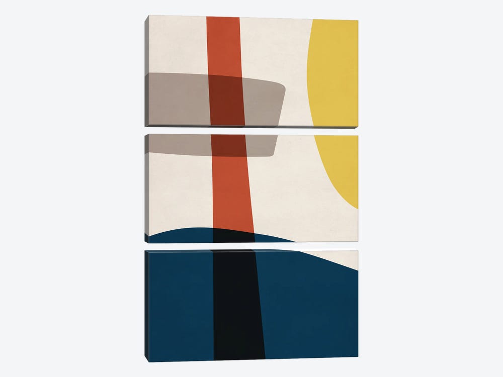 Navy Red Yellow Beige Abstract by EmcDesignLab 3-piece Art Print