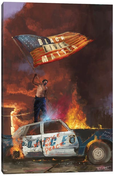 No Justice, No Peace Canvas Art Print - American Flag Art
