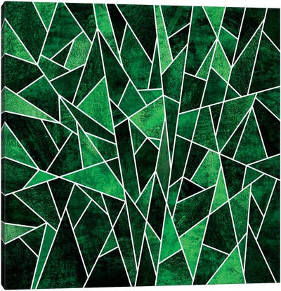 Shattered Emerald Canvas Art Print - Black, White & Green