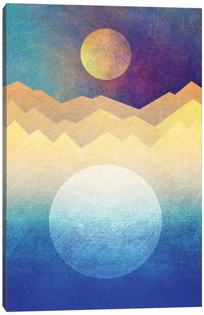The Moon And The Sun Canvas Art Print - Blue & Yellow Art
