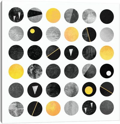 Black And Yellow Dots Canvas Art Print - Squares with Concentric Circles Collection