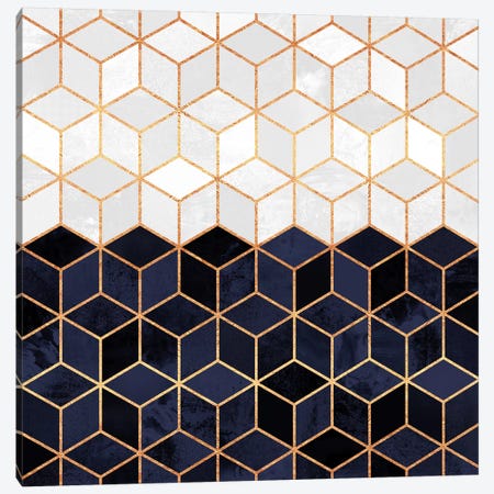 White And Navy Cubes Canvas Print #ELF116} by Elisabeth Fredriksson Canvas Wall Art