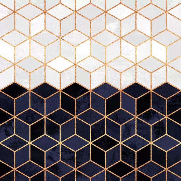 Geometric Patterns: White And Navy Cubes by Elisabeth Fredriksson