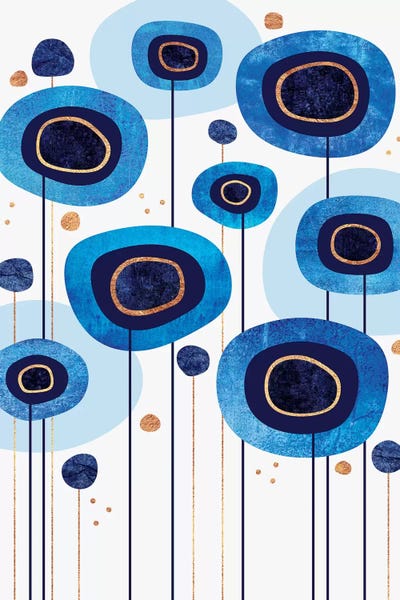 Mid-Century Modern Living Room: Floral Blues by Elisabeth Fredriksson