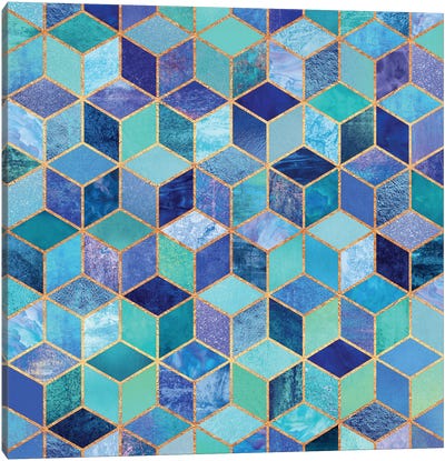Blue Cubes Canvas Art Print - Jewel Tones