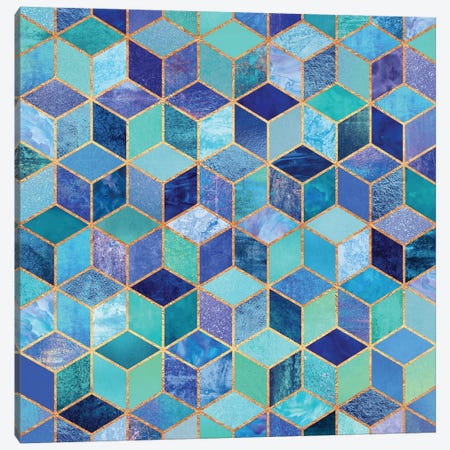 Blue Cubes Canvas Print #ELF14} by Elisabeth Fredriksson Art Print