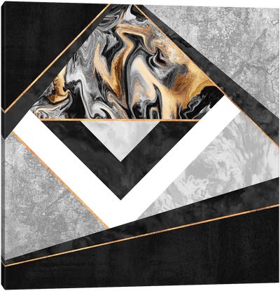 Lines And Layers IV Canvas Art Print - Black, White & Gold Art