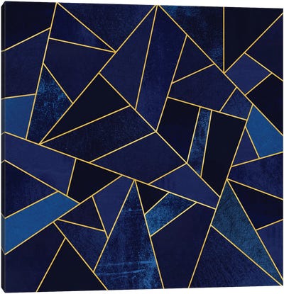 Blue Stone With Gold Lines Canvas Art Print - Geometric Art
