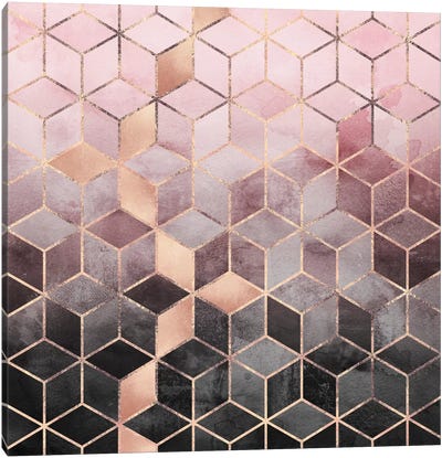 Pink And Grey Cubes Canvas Art Print - Marble & Blush