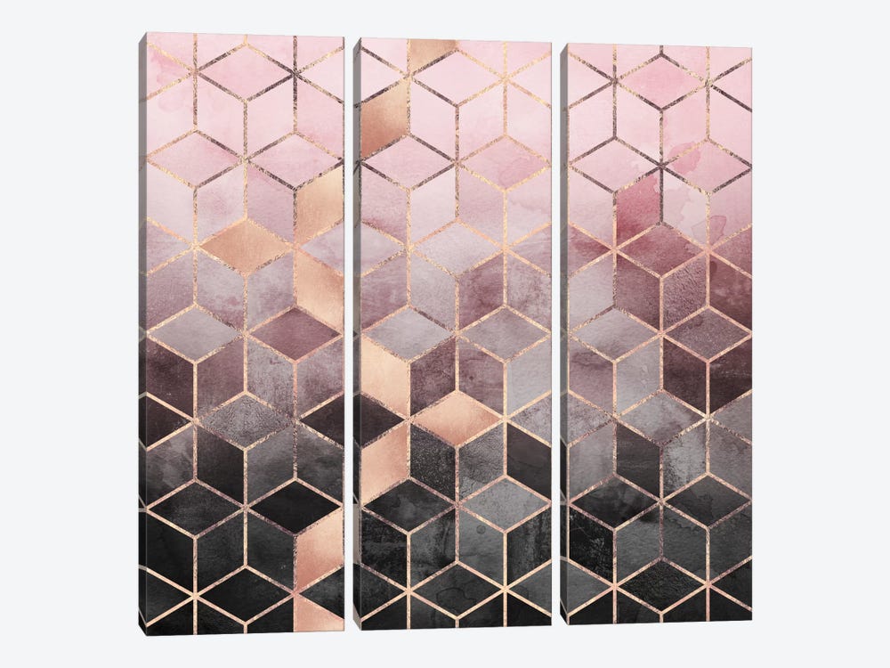 Pink And Grey Cubes by Elisabeth Fredriksson 3-piece Art Print