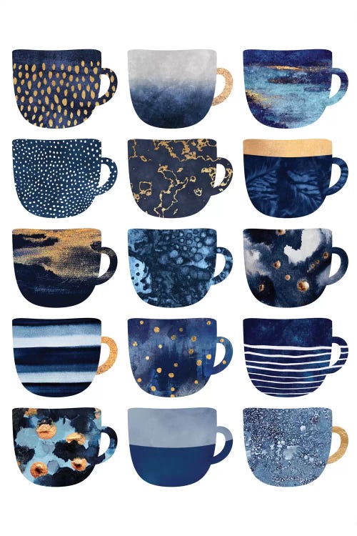 Pretty Blue Coffee Cups I by Elisabeth Fredriksson canvas print