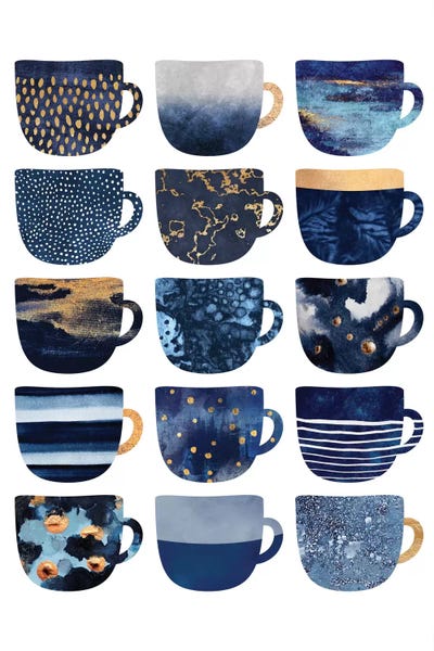 Kitchen: Pretty Blue Coffee Cups I by Elisabeth Fredriksson