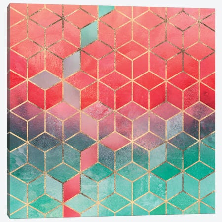 Rose And Turquoise Cubes Canvas Print #ELF206} by Elisabeth Fredriksson Canvas Artwork